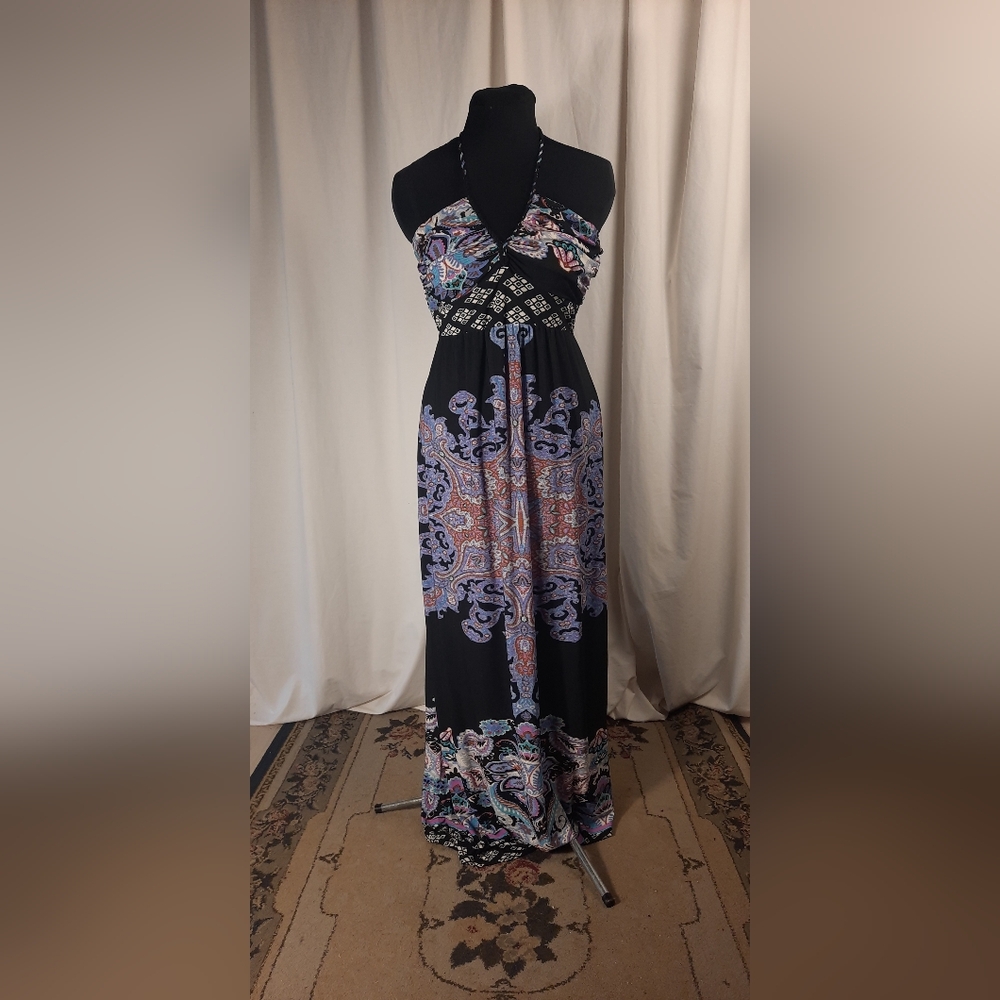 Purple & Black Snap Maxi Dress